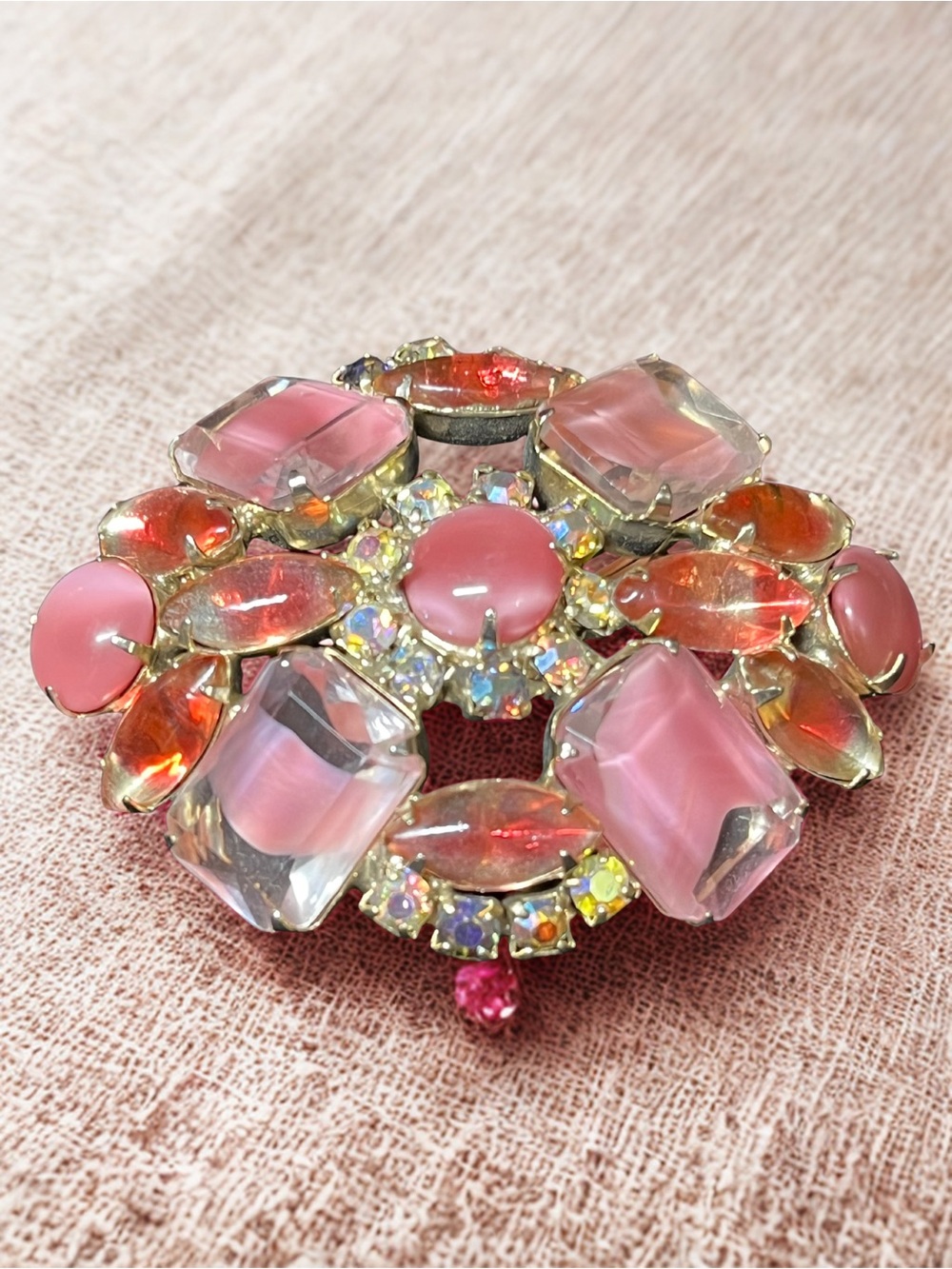 VTG Juliana DeLizza & Elster Pink Glass Brooch Pin Y-Bridge Verified D&E 1764